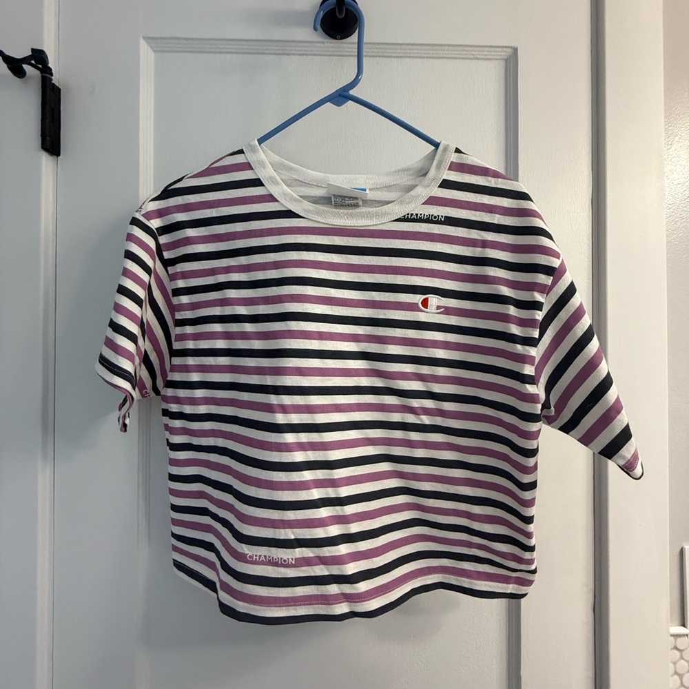 Champion Purple and Black Striped Crop Top
